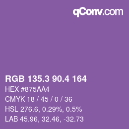 カラーコード: RGB 135.3 90.4 164 | qconv.com