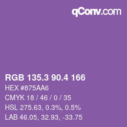 カラーコード: RGB 135.3 90.4 166 | qconv.com