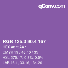 カラーコード: RGB 135.3 90.4 167 | qconv.com