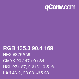 カラーコード: RGB 135.3 90.4 169 | qconv.com