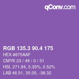 カラーコード: RGB 135.3 90.4 175 | qconv.com