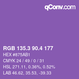 カラーコード: RGB 135.3 90.4 177 | qconv.com