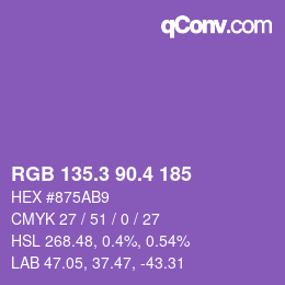 カラーコード: RGB 135.3 90.4 185 | qconv.com