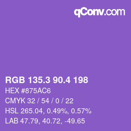 カラーコード: RGB 135.3 90.4 198 | qconv.com
