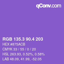 カラーコード: RGB 135.3 90.4 203 | qconv.com
