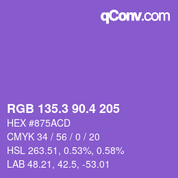 カラーコード: RGB 135.3 90.4 205 | qconv.com
