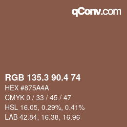 カラーコード: RGB 135.3 90.4 74 | qconv.com