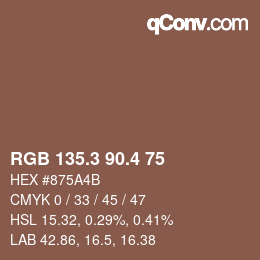 カラーコード: RGB 135.3 90.4 75 | qconv.com