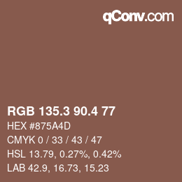 カラーコード: RGB 135.3 90.4 77 | qconv.com