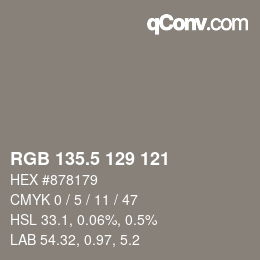 Farbcode: RGB 135.5 129 121 | qconv.com