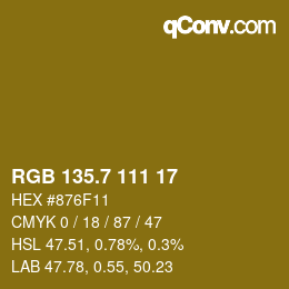 カラーコード: RGB 135.7 111 17 | qconv.com