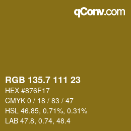 カラーコード: RGB 135.7 111 23 | qconv.com