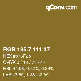 カラーコード: RGB 135.7 111 37 | qconv.com