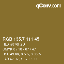 カラーコード: RGB 135.7 111 45 | qconv.com