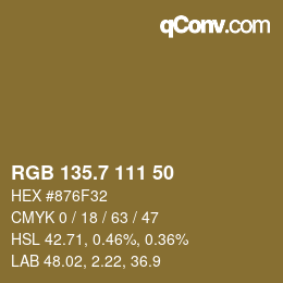 カラーコード: RGB 135.7 111 50 | qconv.com