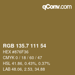 カラーコード: RGB 135.7 111 54 | qconv.com