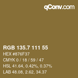 カラーコード: RGB 135.7 111 55 | qconv.com