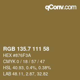 カラーコード: RGB 135.7 111 58 | qconv.com