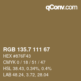 カラーコード: RGB 135.7 111 67 | qconv.com