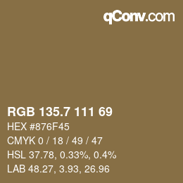 カラーコード: RGB 135.7 111 69 | qconv.com