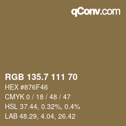 カラーコード: RGB 135.7 111 70 | qconv.com
