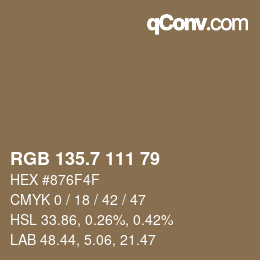 カラーコード: RGB 135.7 111 79 | qconv.com