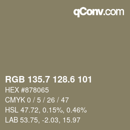カラーコード: RGB 135.7 128.6 101 | qconv.com