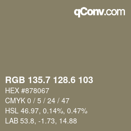 カラーコード: RGB 135.7 128.6 103 | qconv.com