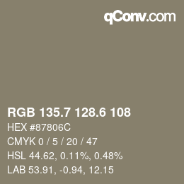 カラーコード: RGB 135.7 128.6 108 | qconv.com