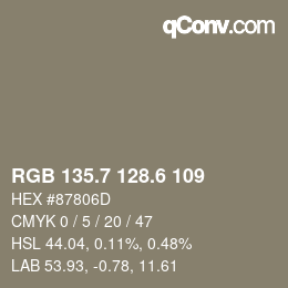 カラーコード: RGB 135.7 128.6 109 | qconv.com