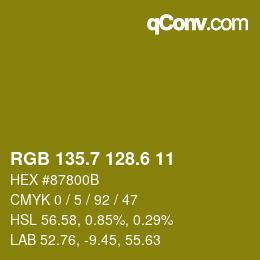 カラーコード: RGB 135.7 128.6 11 | qconv.com