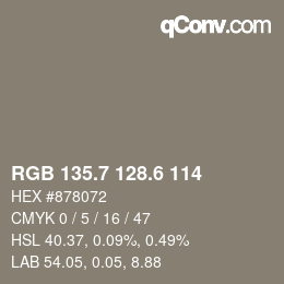 カラーコード: RGB 135.7 128.6 114 | qconv.com