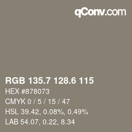 カラーコード: RGB 135.7 128.6 115 | qconv.com