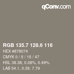 カラーコード: RGB 135.7 128.6 116 | qconv.com
