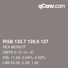 カラーコード: RGB 135.7 128.6 127 | qconv.com