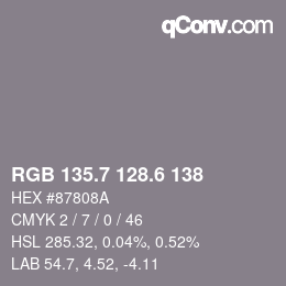 カラーコード: RGB 135.7 128.6 138 | qconv.com