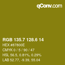 カラーコード: RGB 135.7 128.6 14 | qconv.com