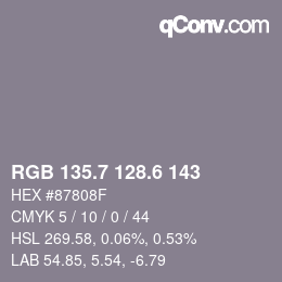 カラーコード: RGB 135.7 128.6 143 | qconv.com