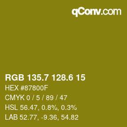 カラーコード: RGB 135.7 128.6 15 | qconv.com