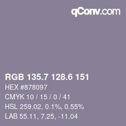 カラーコード: RGB 135.7 128.6 151 | qconv.com