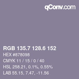 カラーコード: RGB 135.7 128.6 152 | qconv.com