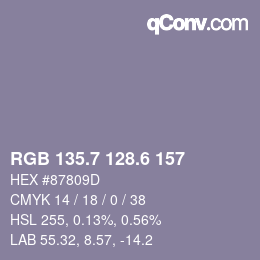 カラーコード: RGB 135.7 128.6 157 | qconv.com