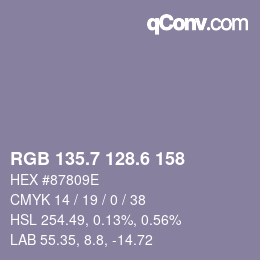 カラーコード: RGB 135.7 128.6 158 | qconv.com