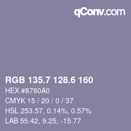カラーコード: RGB 135.7 128.6 160 | qconv.com