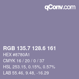 カラーコード: RGB 135.7 128.6 161 | qconv.com