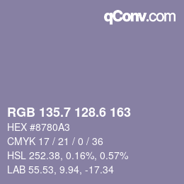 カラーコード: RGB 135.7 128.6 163 | qconv.com