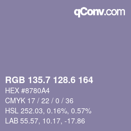 カラーコード: RGB 135.7 128.6 164 | qconv.com