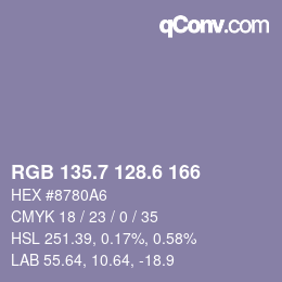 カラーコード: RGB 135.7 128.6 166 | qconv.com