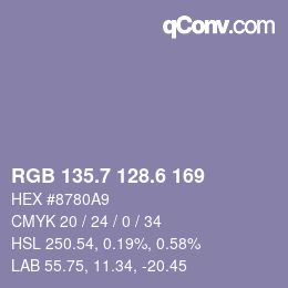 カラーコード: RGB 135.7 128.6 169 | qconv.com