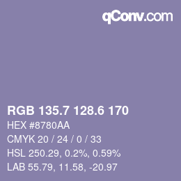 カラーコード: RGB 135.7 128.6 170 | qconv.com
